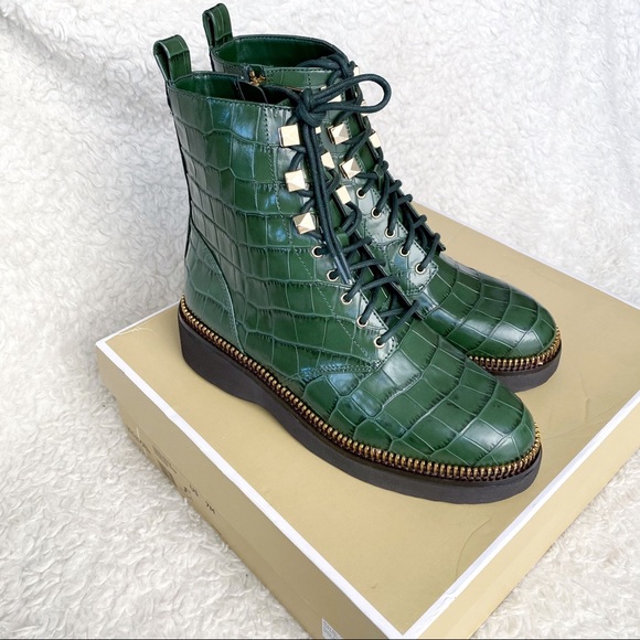 Michael Kors Croc Embossed Leather Combat Boot - Picture 11 of 16